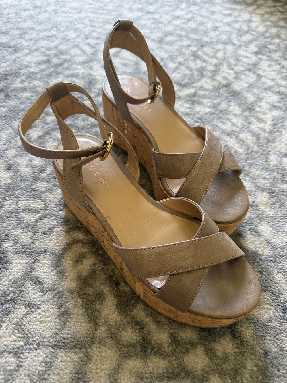 Neutral Taupe Cork Platform Wedges with Ankle Strap